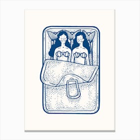 Mermaids In A Tin Blue Print Canvas Print