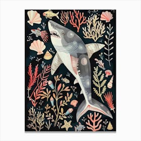 Shark Seascape Black Background Illustration 4 Canvas Print