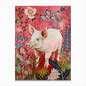 Floral Animal Painting Pig 1 Canvas Print