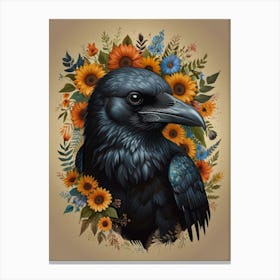 Crow With Crown Flower Canvas Print