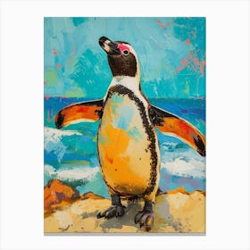 Galapagos Penguin Fernandina Island Colour Block Painting 2 Canvas Print