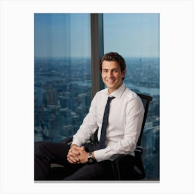 Corporate Portrait Of A Confident Young Businessman Smiling Crisp White Shirt Tucked Into Dark Slac (4) Canvas Print