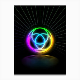 Neon Geometric Glyph in Candy Blue and Pink with Rainbow Sparkle on Black n.0224 Canvas Print
