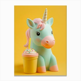 Toy Unicorn & A Milkshake Yellow Canvas Print