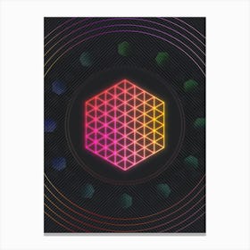 Neon Geometric Glyph in Pink and Yellow Circle Array on Black n.0389 Canvas Print
