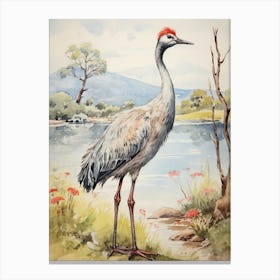 Storybook Animal Watercolour Crane 3 Canvas Print