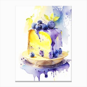 Lemon Pound Cake With Blueberry Sauce Dessert Storybook Watercolour 1 Flower Canvas Print