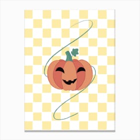 Pumpkin On A Checkered Background Canvas Print