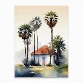 Watercolor Of A House With Palm Trees Canvas Print