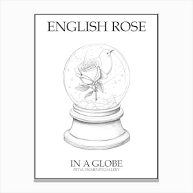 English Rose In A Globe Line Drawing 2 Poster Canvas Print