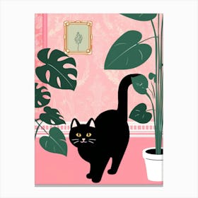 Black Cat In Pink Room Canvas Print