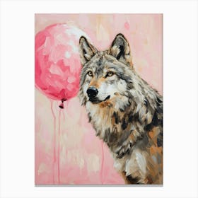 Cute Timber Wolf 1 With Balloon Canvas Print