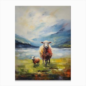 Sheep & Lamb By The Loch Canvas Print
