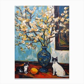 Still Life Of Magnolia With A Cat 2 Canvas Print