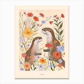 Folksy Floral Animal Drawing Otter 3 Poster Canvas Print