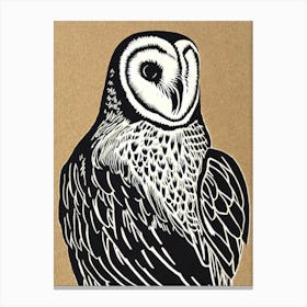 Barn Owl Linocut Bird Canvas Print