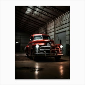 Old Car In Garage Canvas Print