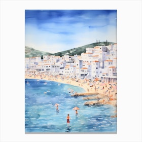 Swimming In Mykonos Greece Watercolour Canvas Print