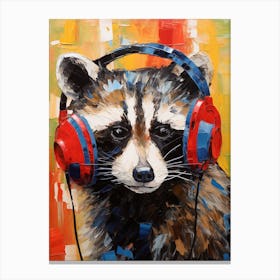 A Raccoon Wearing Headphones In The Style Of Jasper Johns 2 Canvas Print