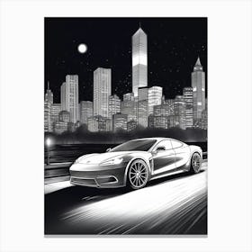Tesla Model S City Drawing 2 Canvas Print