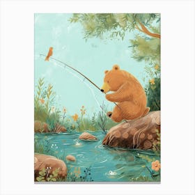Brown Bear Fishing In A Stream Storybook Illustration 2 Canvas Print
