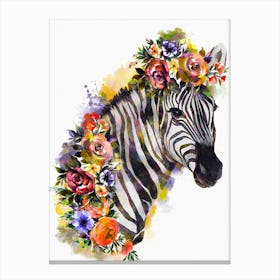 Zebra Floral Watercolor Canvas Print