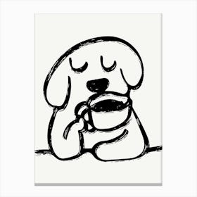 Dog With A Cup Of Coffee Cute Illustration Canvas Print