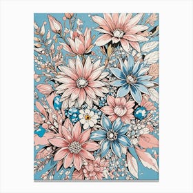 Pink & Blue Floral Bouquet no1 Canvas Print