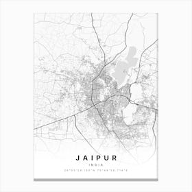 Jaipur India White Map Canvas Print