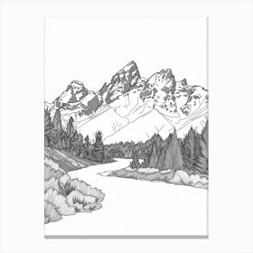 Grand Teton Usa Line Drawing 8 Canvas Print