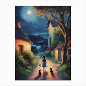 We'll Watch You Walk Home ~ The Little Girl With Her Cat Friends Canvas Print
