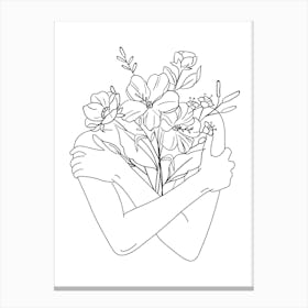 Woman Flowers Line Art Canvas Print