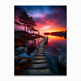 Sunset Over A Wooden Bridge Canvas Print