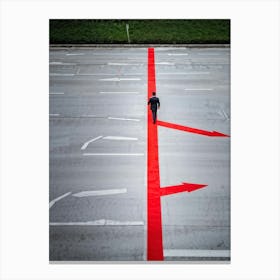 Abstract Representation Of A Person At A Crossroad Of Life Directional Arrows And Hints Of Red Symb (1) Canvas Print