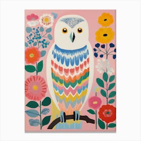 Pink Scandi Snowy Owl 3 Canvas Print