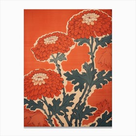 Kiku Chrysanthemum 3 Vintage Botanical Woodblock Canvas Print