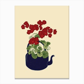 Geranium Flower Teapot Canvas Print