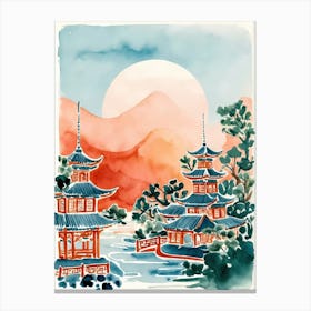 Watercolor Of Asian Pagoda Canvas Print