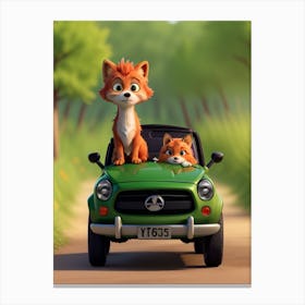 Foxes In The Car 2 Canvas Print