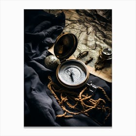Compass On A Map 3 Canvas Print