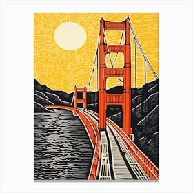Golden Gate San Francisco Linocut Illustration Style 2 Canvas Print