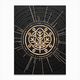 Geometric Glyph Symbol in Gold with Radial Array Lines on Dark Gray n.0143 Canvas Print