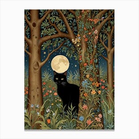 Black Cat In The Forest Style William Morris 3 Canvas Print