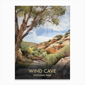 Wind Cave National Park Watercolour Vintage Travel Poster 3 Canvas Print