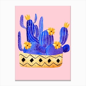Golden Pot And Cactus Composition Canvas Print