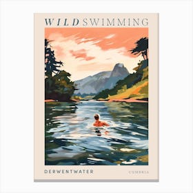 Wild Swimming At Derwentwater Cumbria 3 Poster Canvas Print