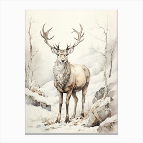 Storybook Animal Watercolour Caribou 4 Canvas Print