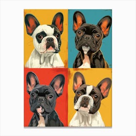 Fluffy Cartoon French Bulldogs Drawing, White Background In Different Color Squares Lienzo