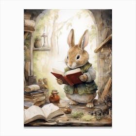 Bunny Reading Rabbit Prints Watercolour 12 Canvas Print