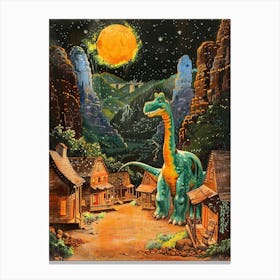 Dinosaur In A Western Town Lllustration 3 Canvas Print